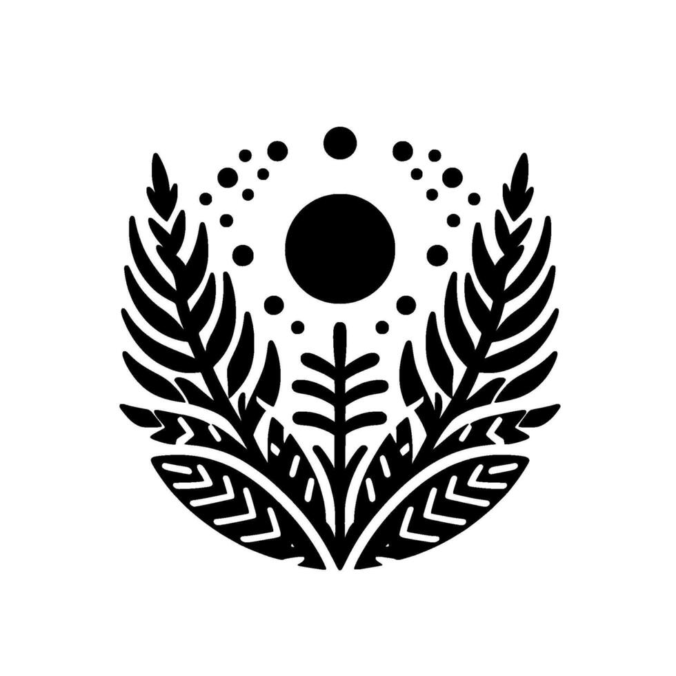 Minimalist Black and White Botanical Ornament, Floral vector