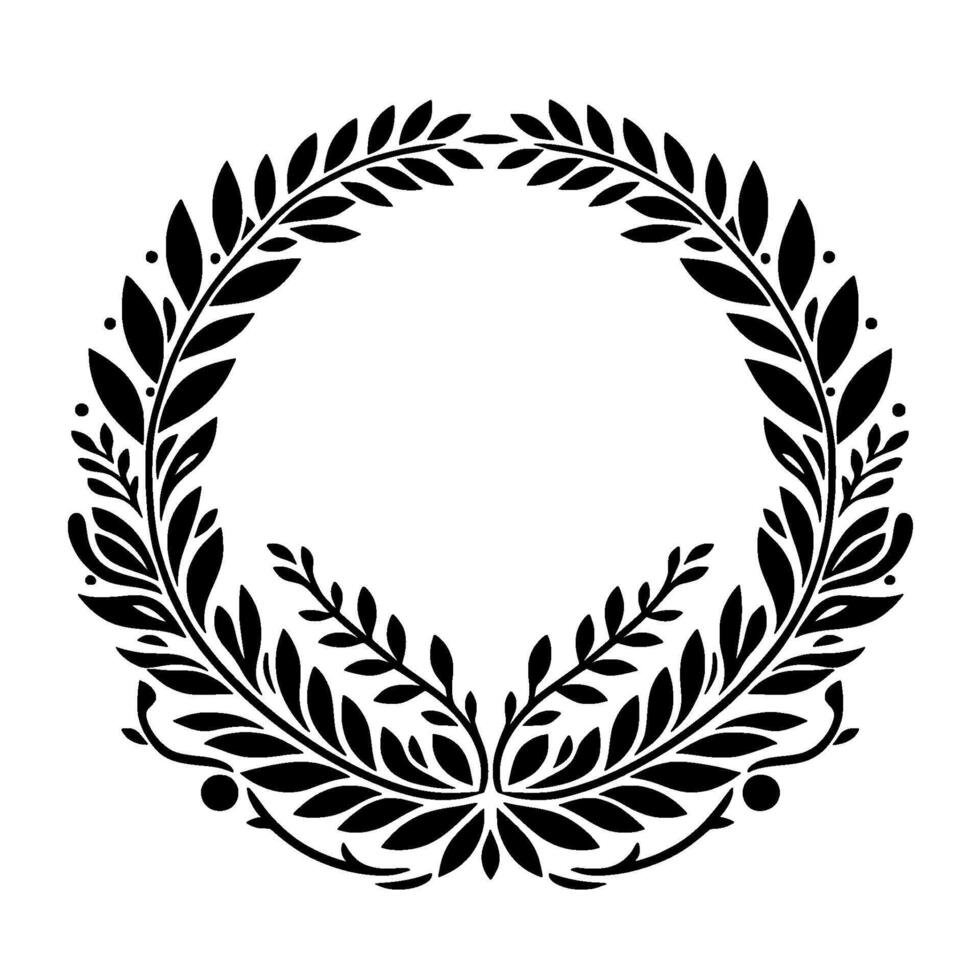 Minimalist Laurel Wreath Illustration Elegant, Black on White, Decorative vector