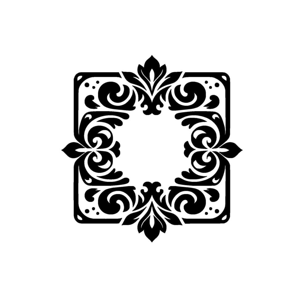 Elegant Black Floral Frame , Square Decorative Border, Isolated vector