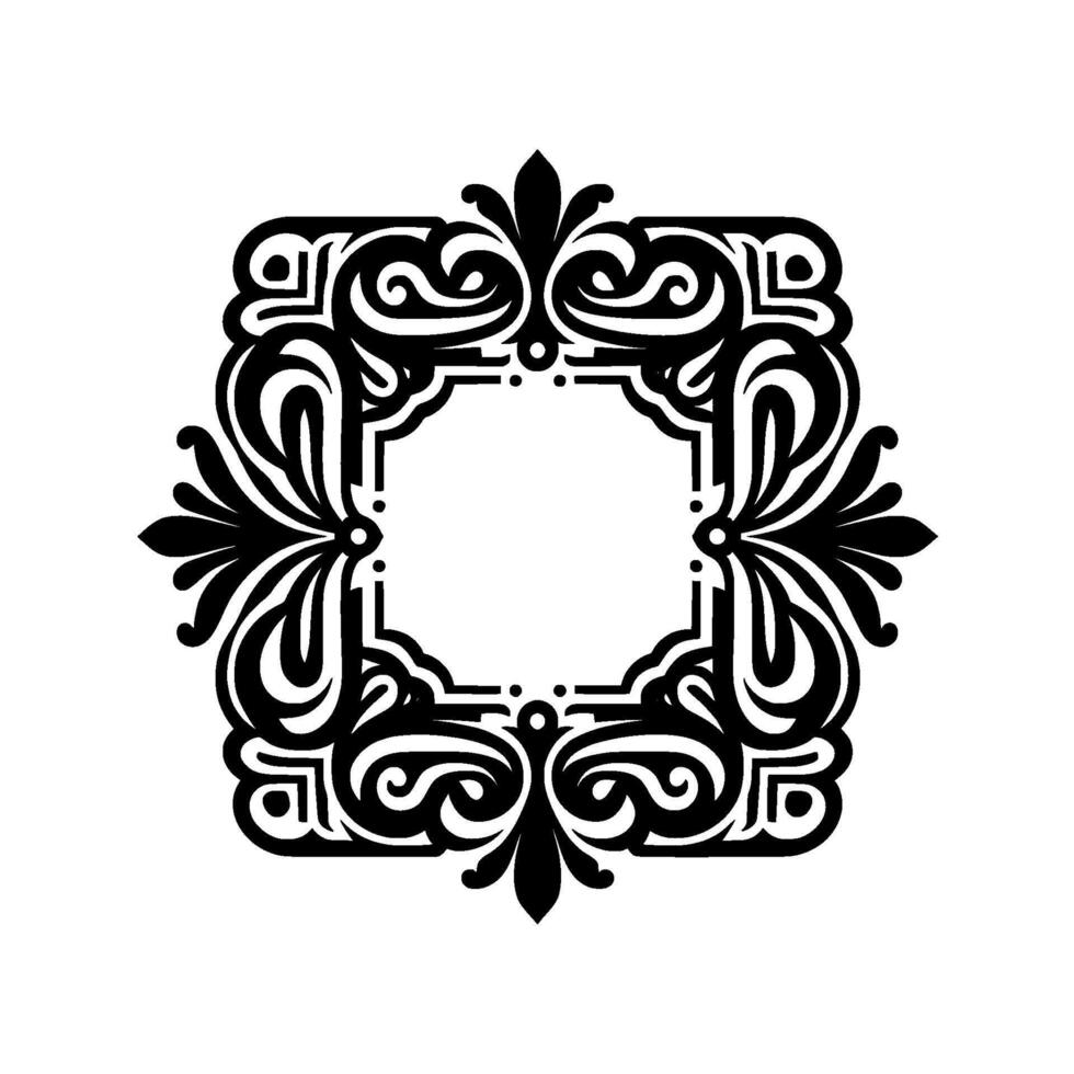 Ornamental Square Frame, Black Swirls on White vector