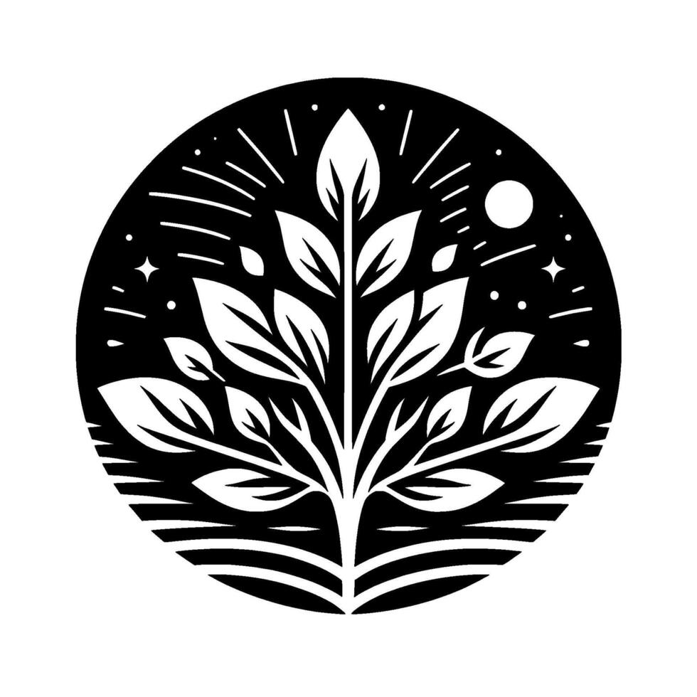 Monochrome Tree of Life in Circle, Minimalist Nature Illustration vector