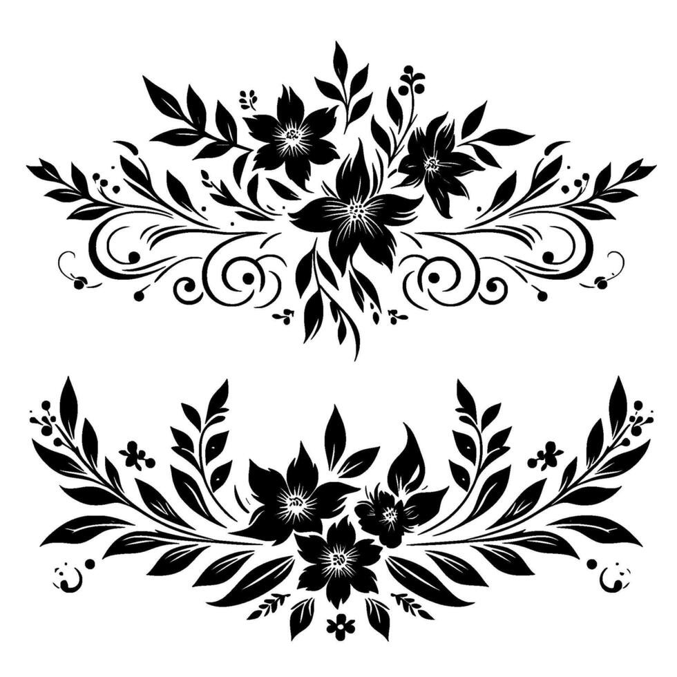 Elegant Floral Border Elements in Black and White vector
