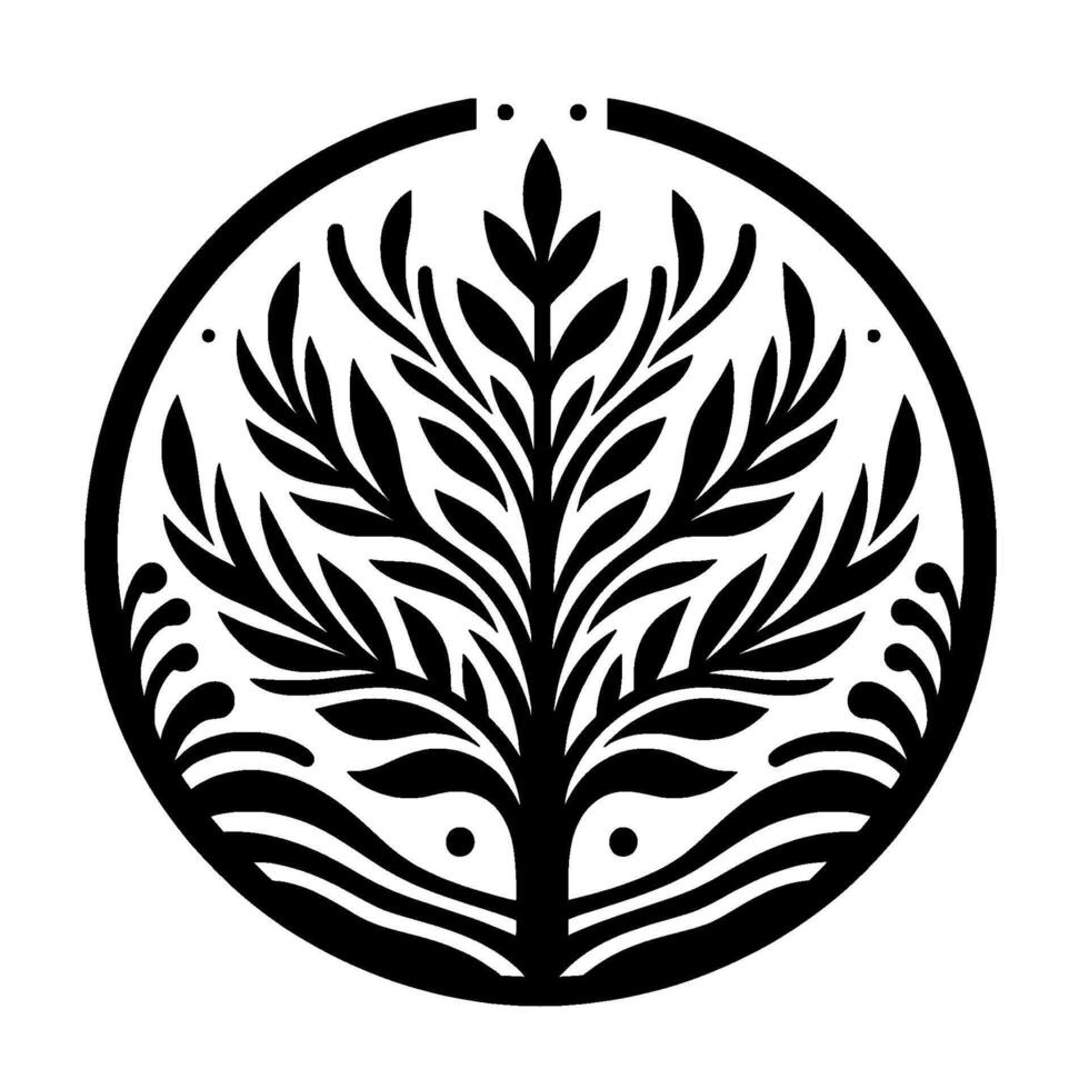 Black and White Tree of Life Mandala, Minimalist, Circular vector
