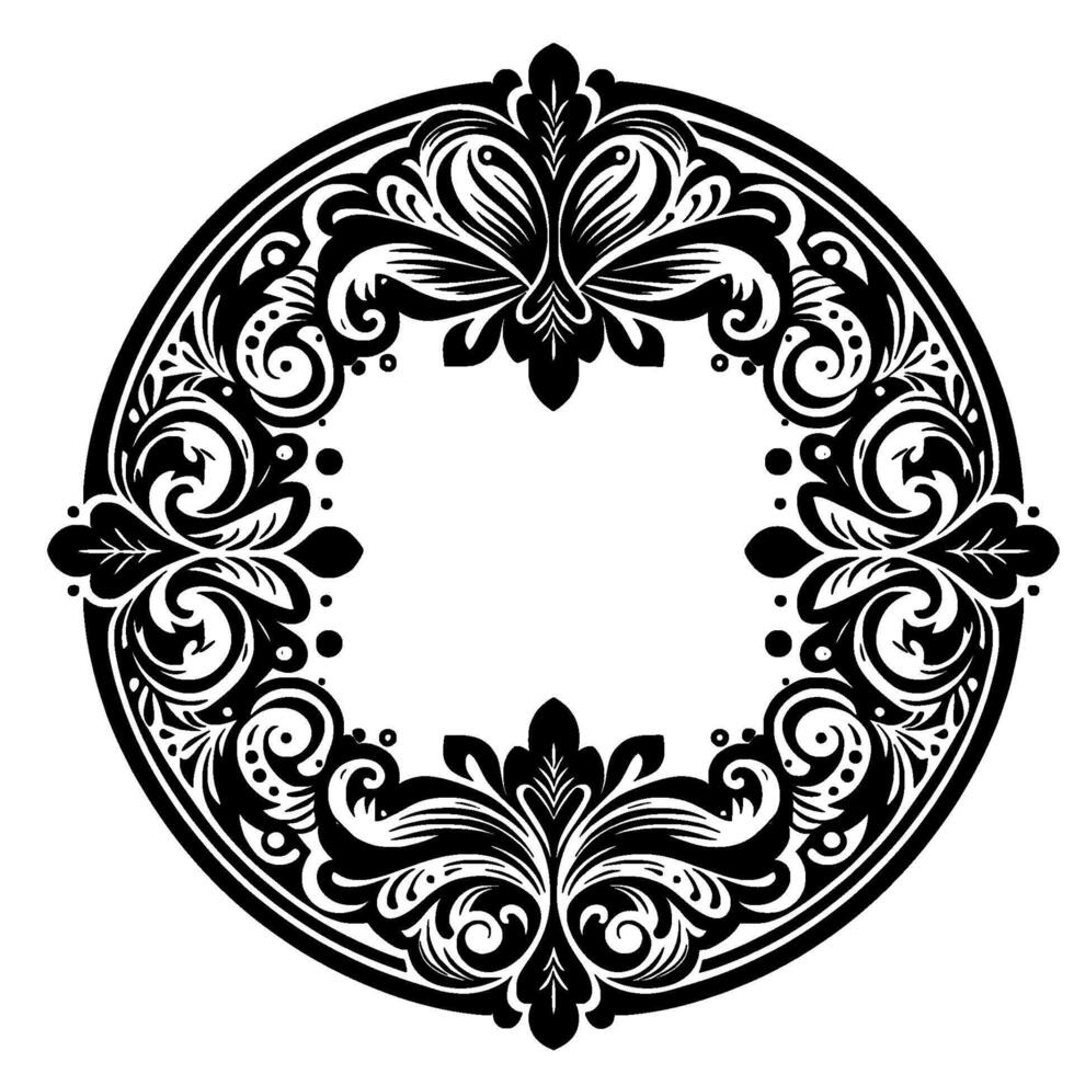 Ornate Black White Circular Frame vector