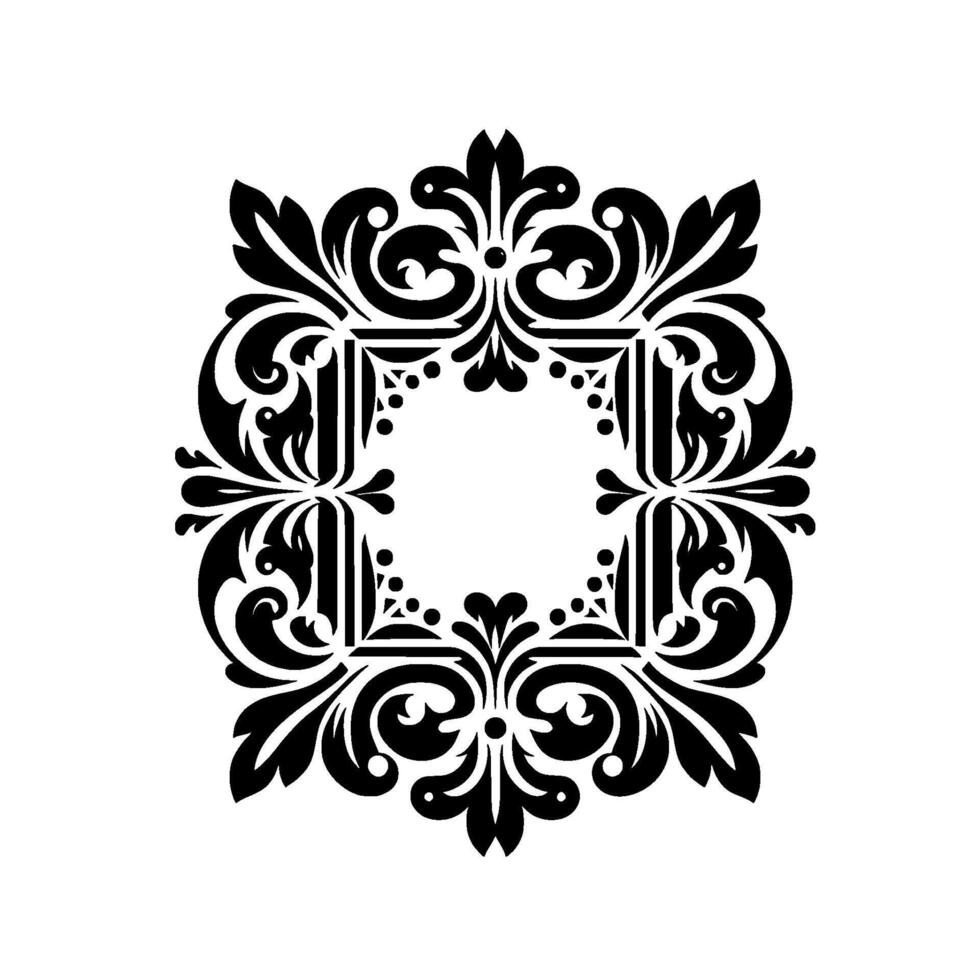 Ornate Black White Floral Frame, Element vector