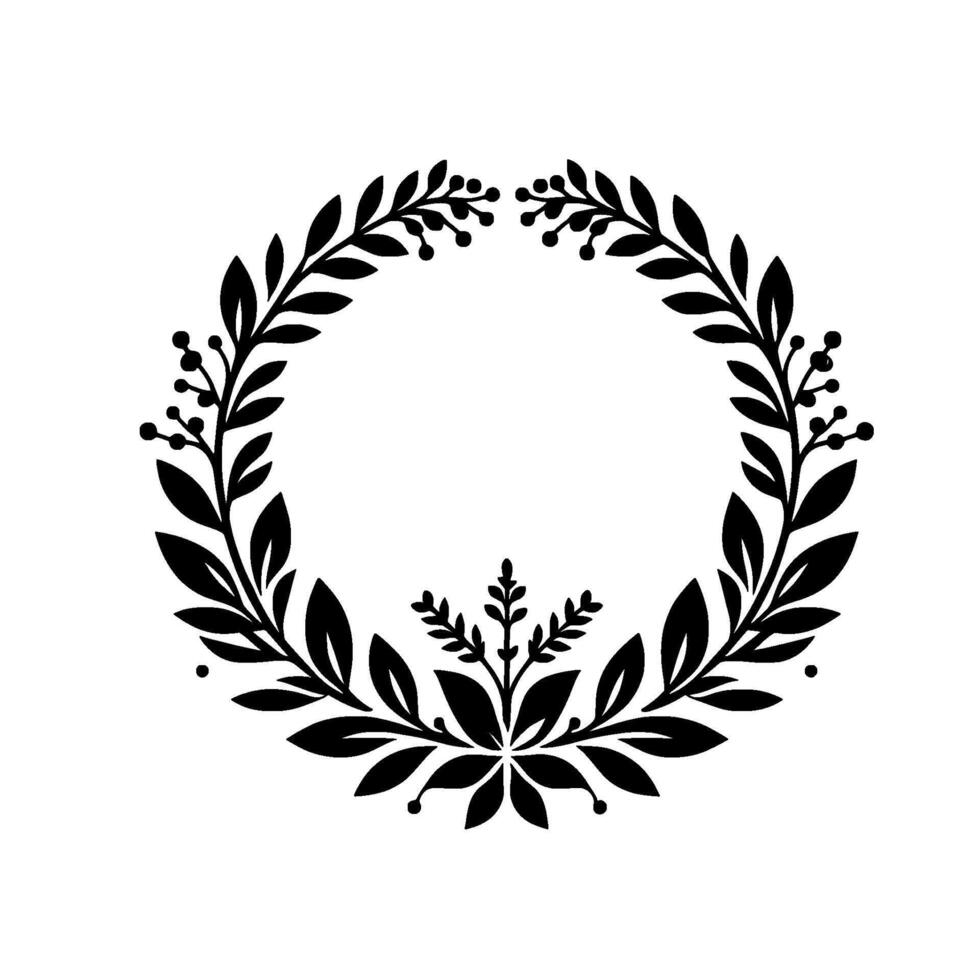 Elegant Black White Botanical Wreath Illustration Invitation vector