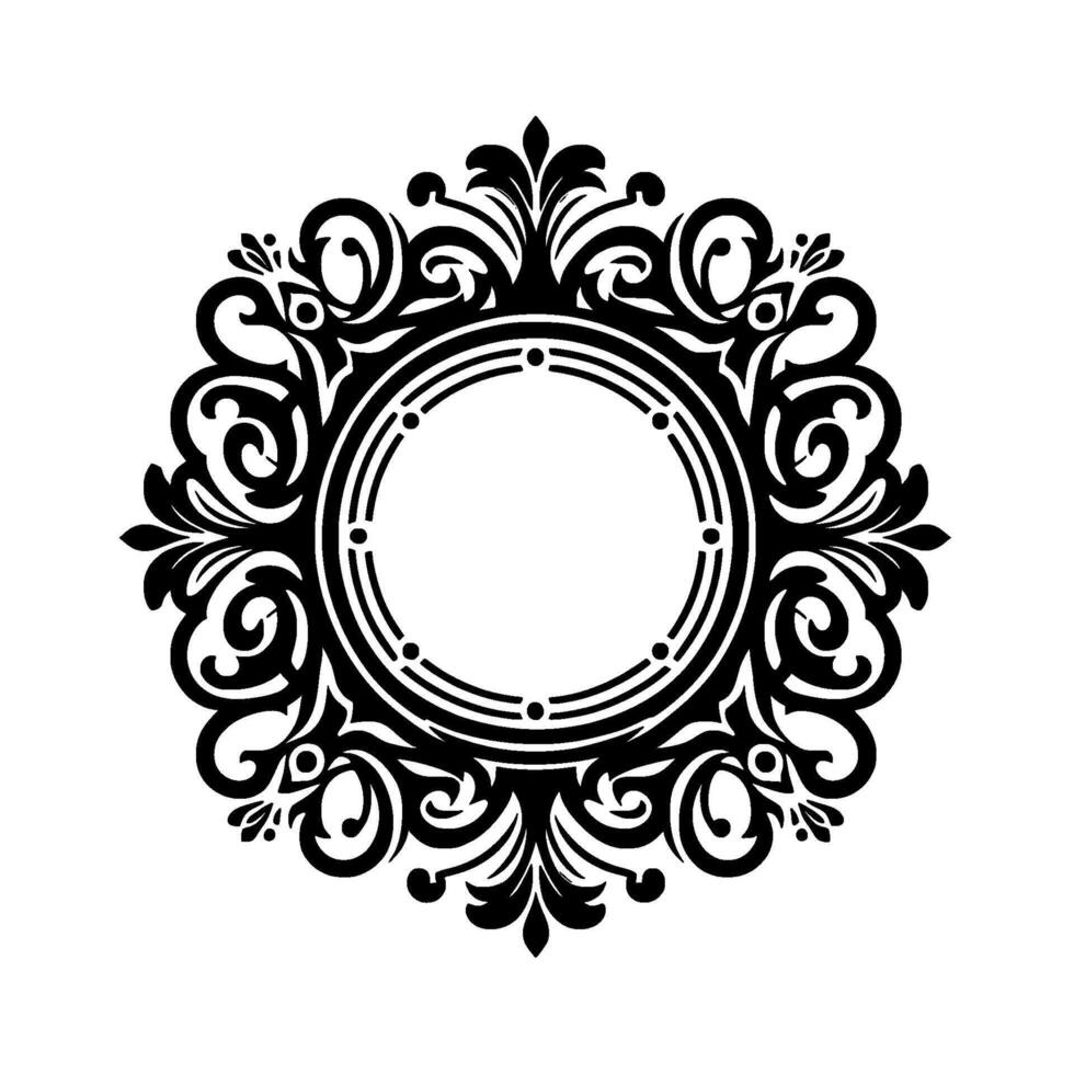 Elegant Black and White Ornate Frame, Circular vector