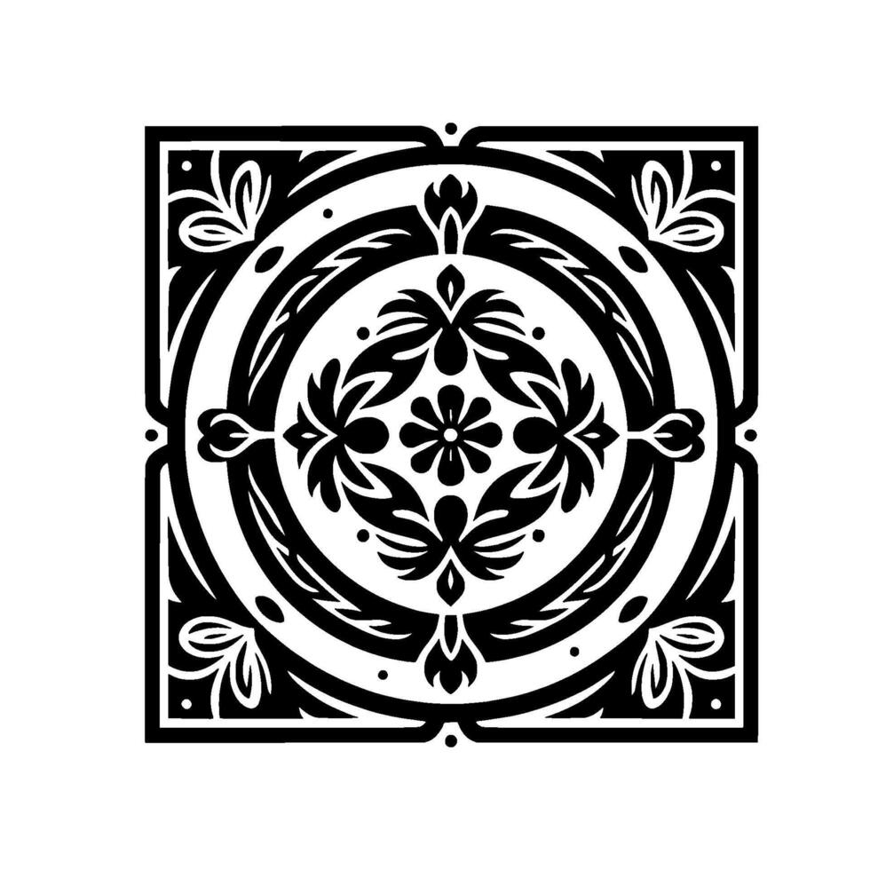 Ornate Black and White Floral Pattern Decorative Element vector
