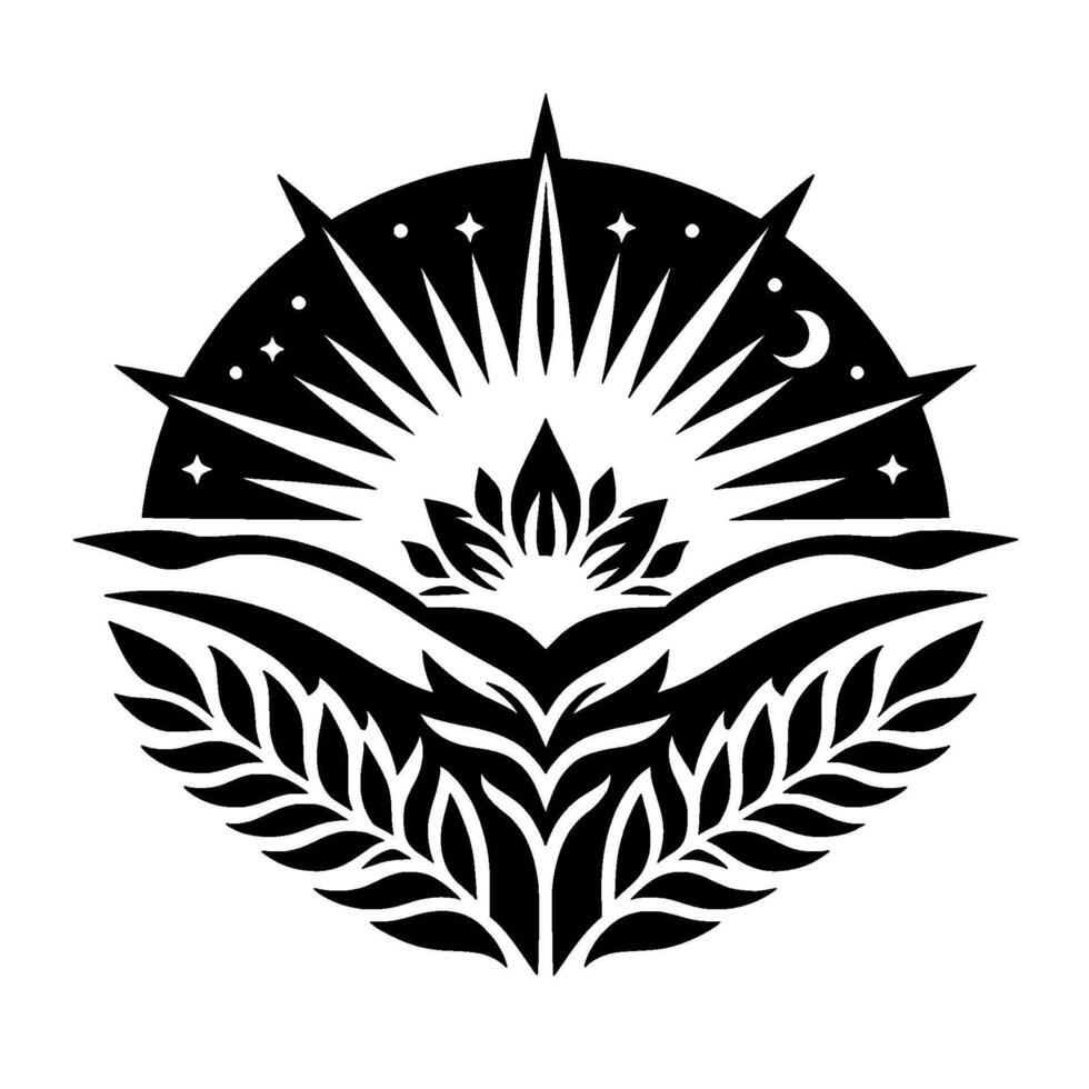 Celestial Lotus Black and White Illustration vector