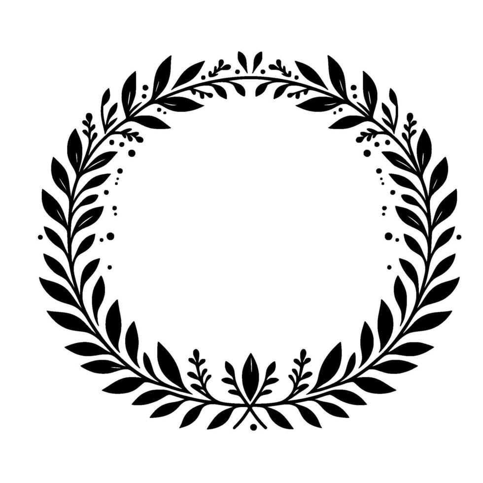 Elegant Black White Leaf Wreath Illustration , Invitation, Wedding vector