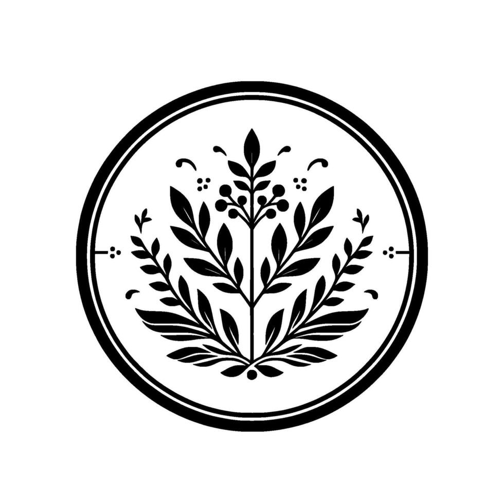 Elegant Black White Floral Emblem Circular Element vector