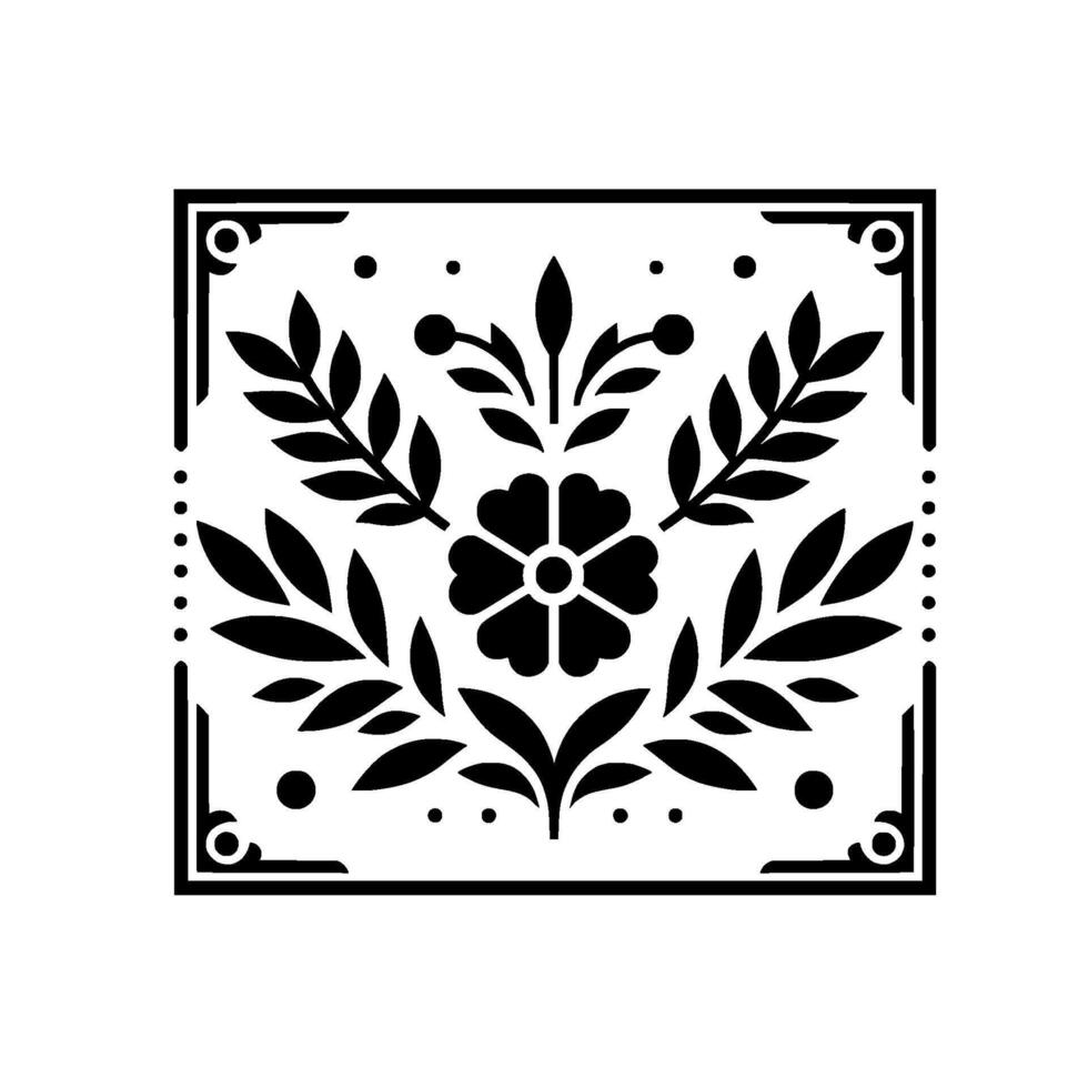 Floral Symmetry Black and White Ornament, Decorative vector