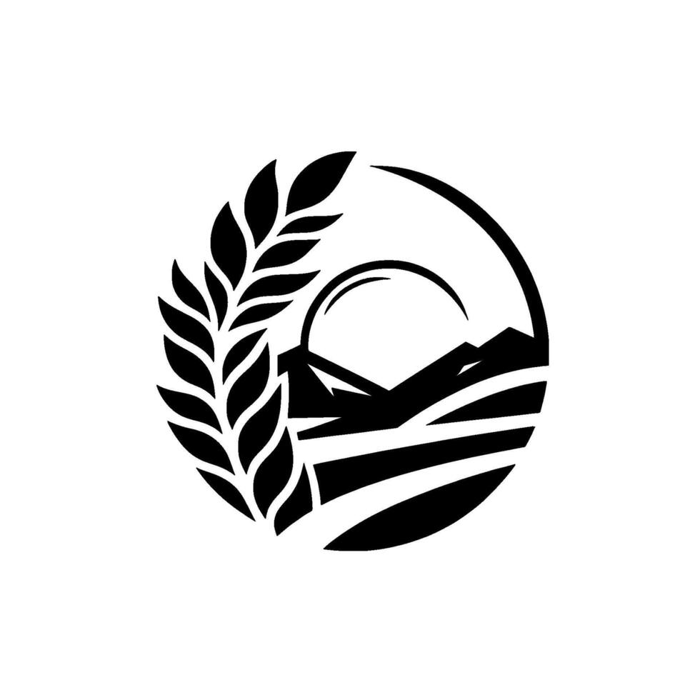 Minimalist Wheat Mountain Agriculture Nature Symbol vector