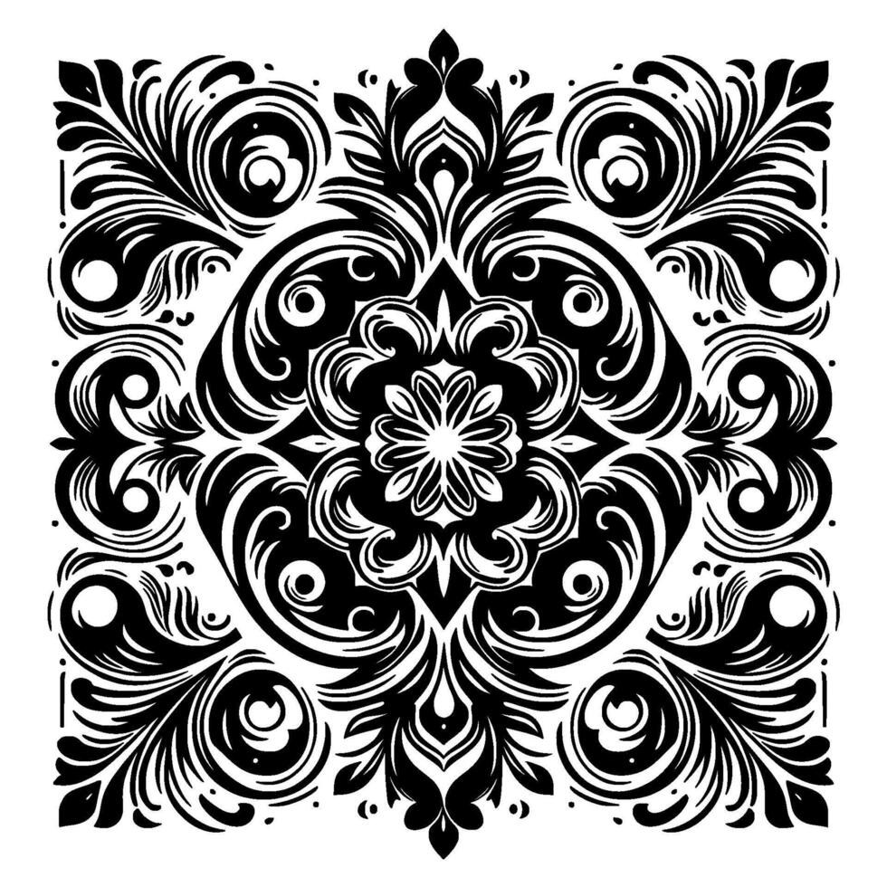Intricate Black and White Floral Pattern on Square Frame vector