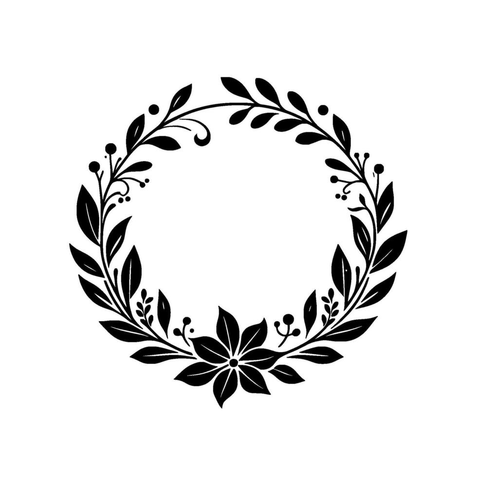 Elegant Black White Floral Wreath 1 vector