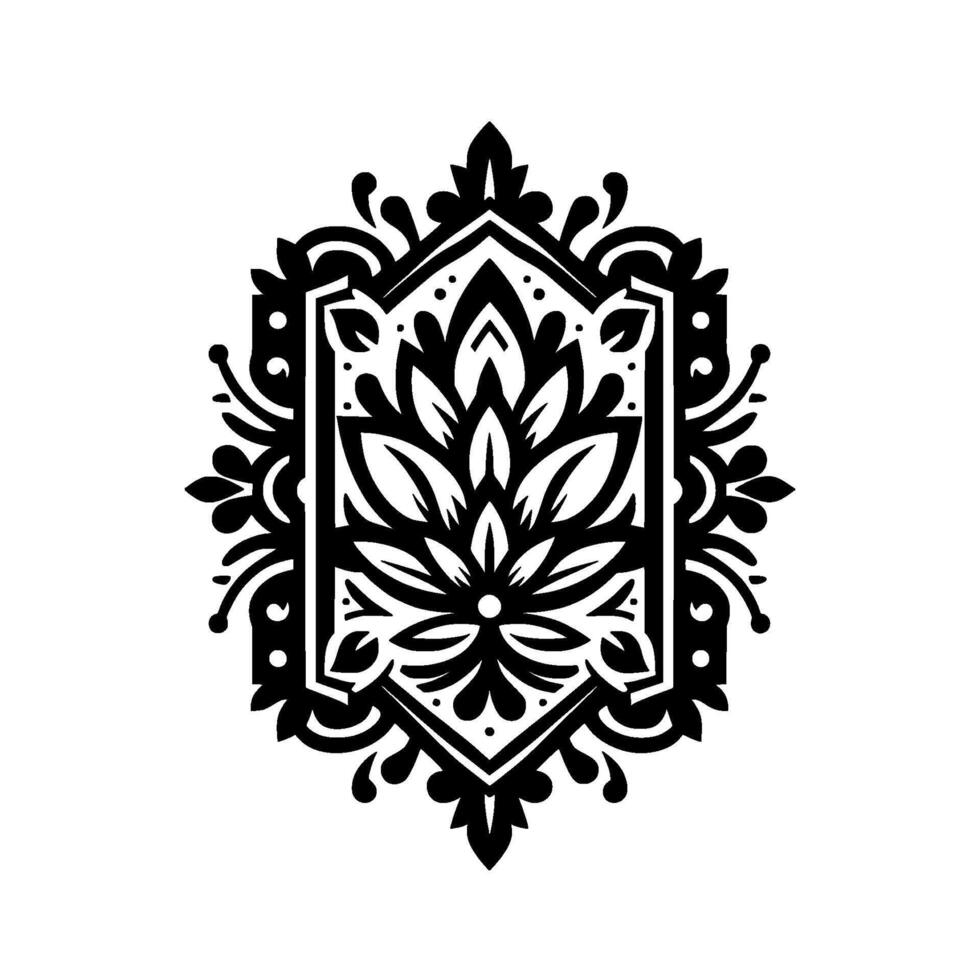 Black White Floral Crest , Geometric Ornament, Elegant vector