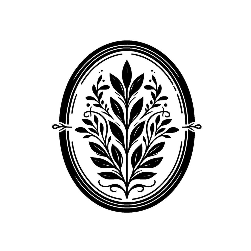 Elegant Botanical Oval Crest Black and White vector