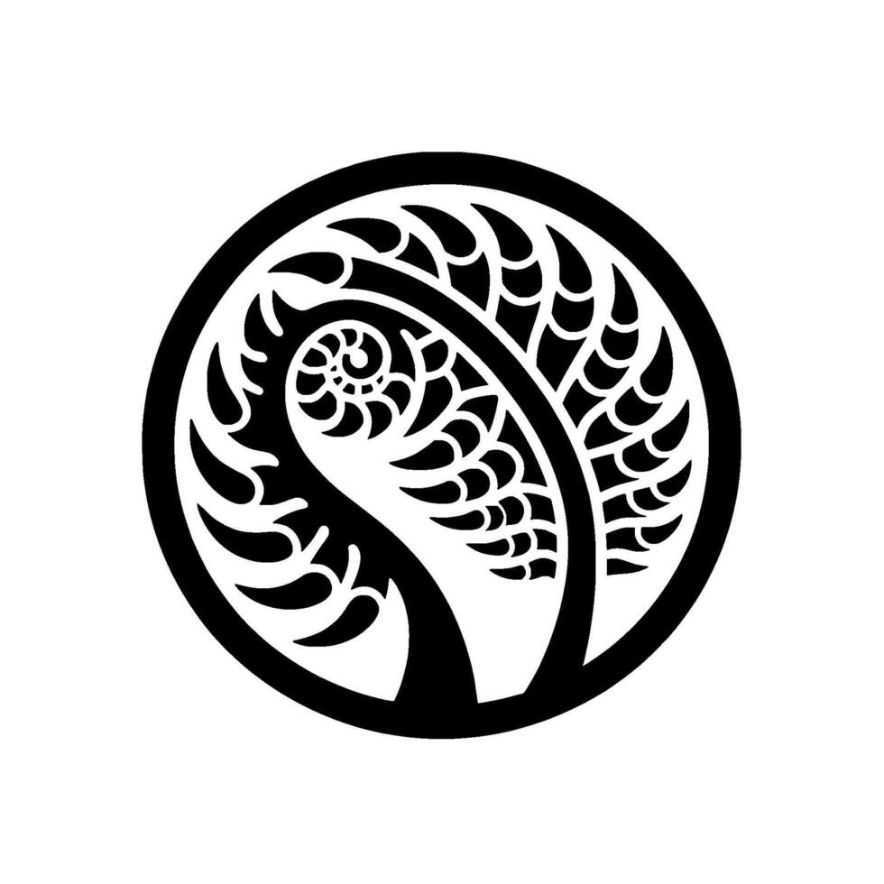 Black White Koru in Circle, Geometric, Maori, Minimalist vector