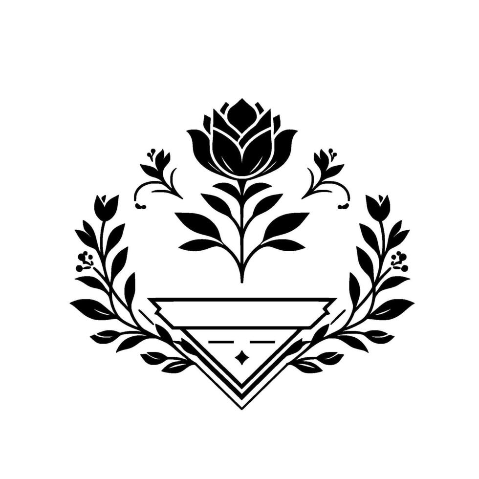Elegant Floral Emblem in Black White vector