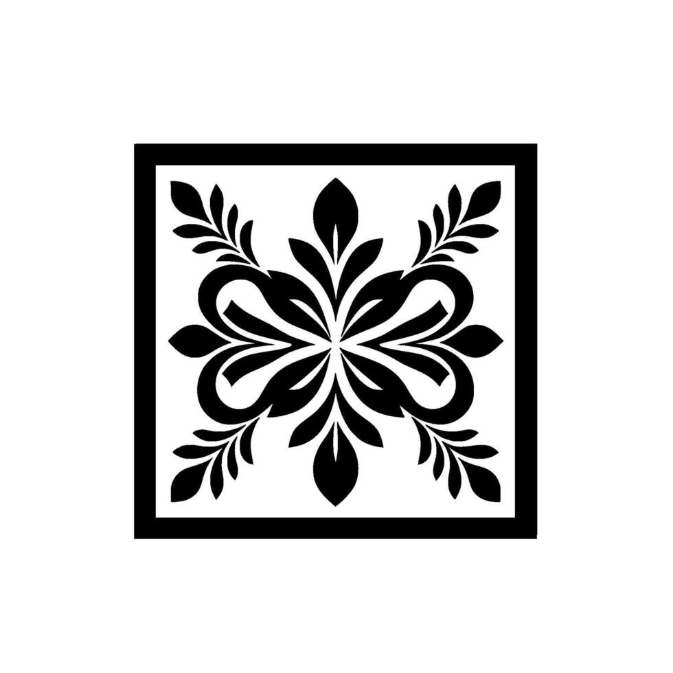 Ornate Black White Floral Within a Square Frame vector