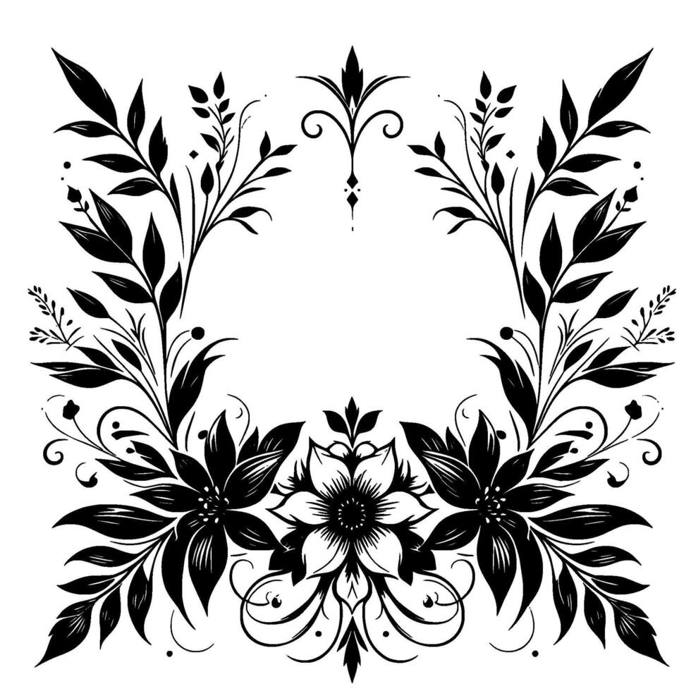 Elegant Floral Frame Black White Botanical for Invitations Graphics vector