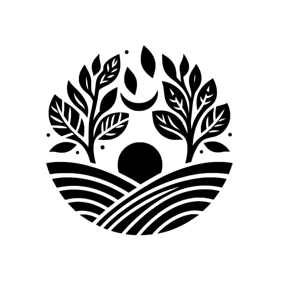 Minimalist Nature Trees, Landscape Moon in Black and White Circle vector