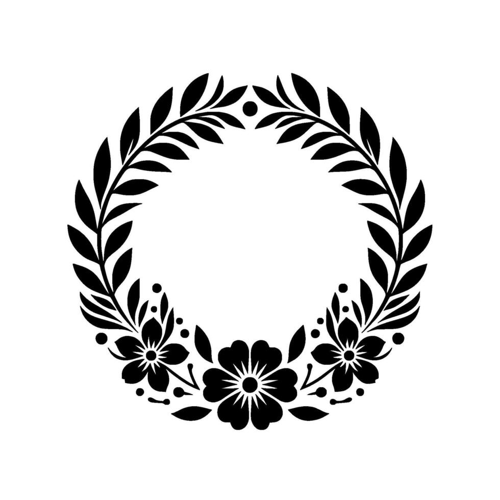 Elegant Black and White Floral Wreath, Minimalist vector