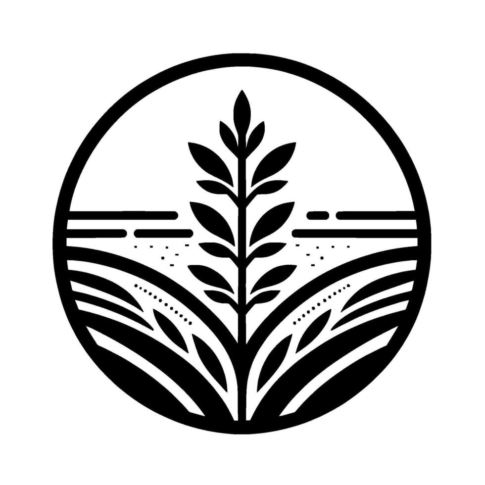 Minimalist Nature Plant Landscape in Circle, Black White vector