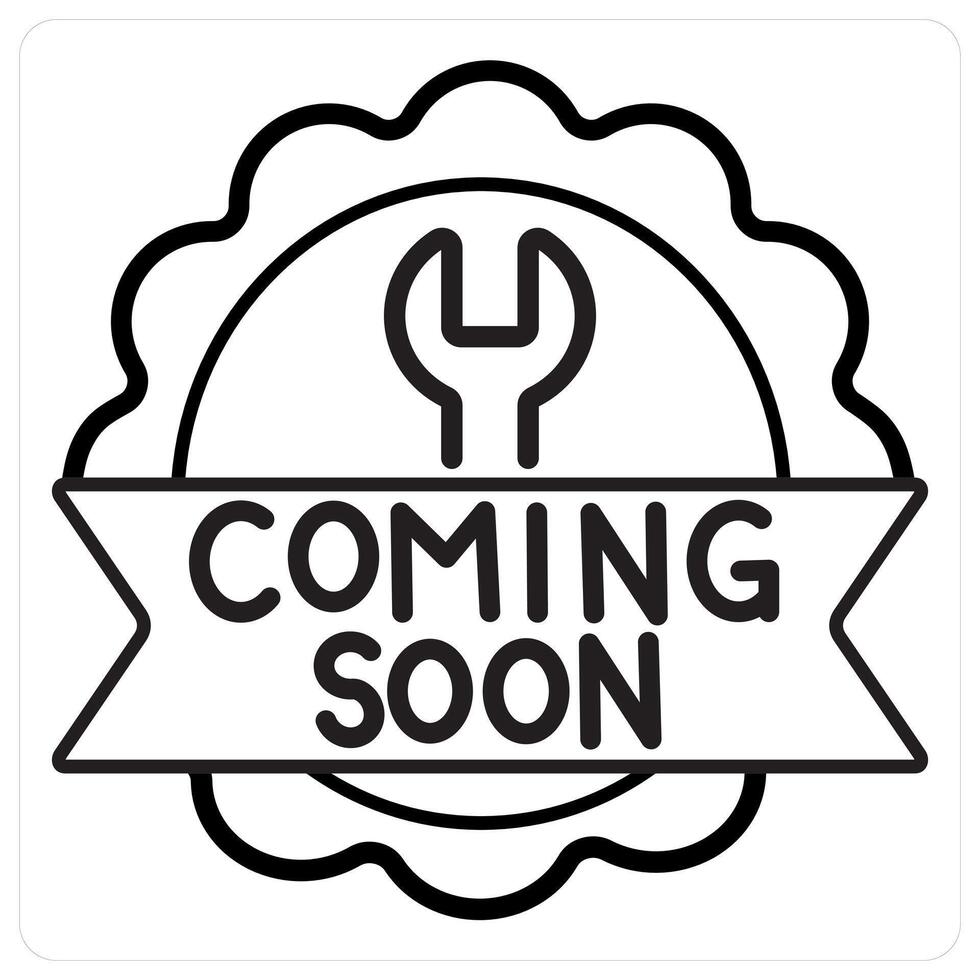 Coming Soon icon concept in black line color vector