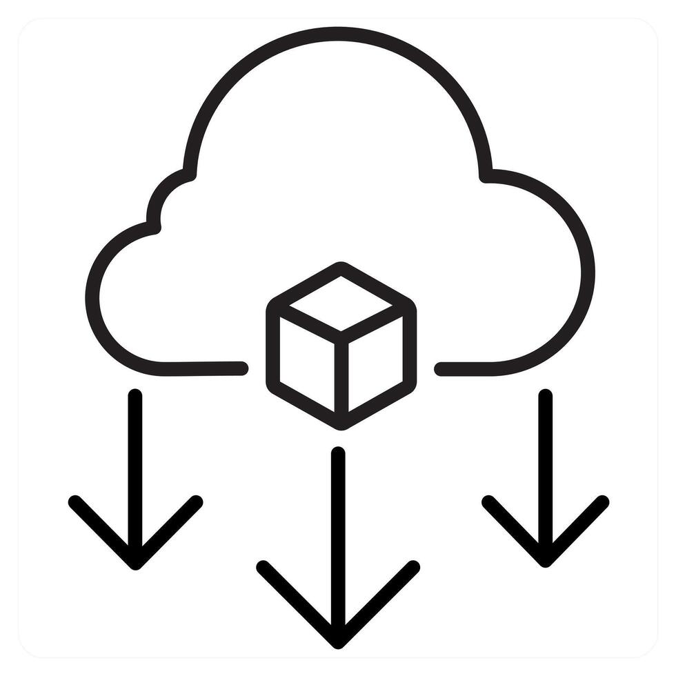 Cloud Download in black line color vector