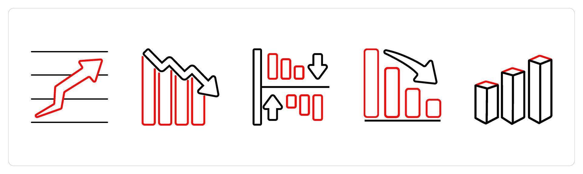A set of 5 diagram and report icons such as finance report, business loss in red line color vector