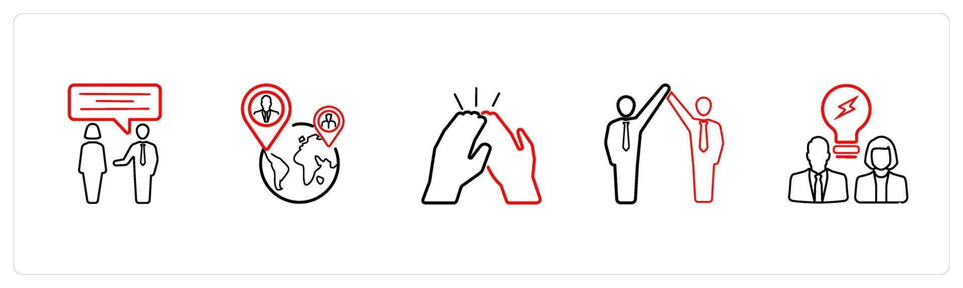 communication, international team in red line color vector