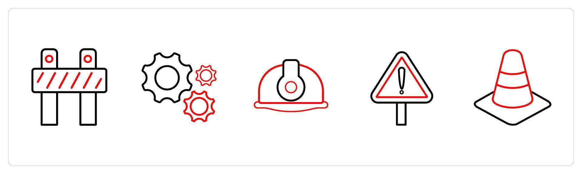 under maintenance, settings in red line color vector