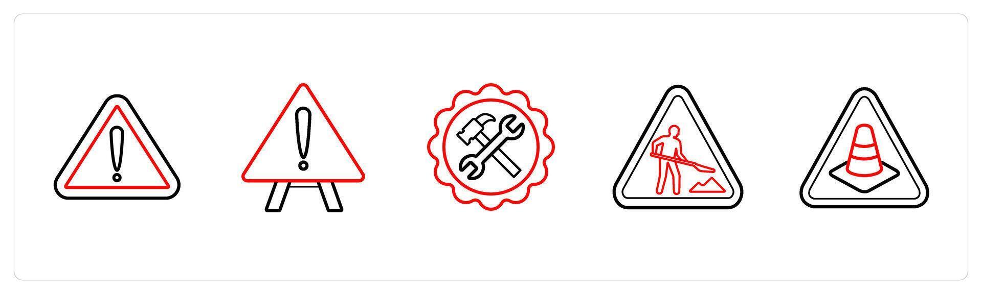 warning, alert notice in red line color vector