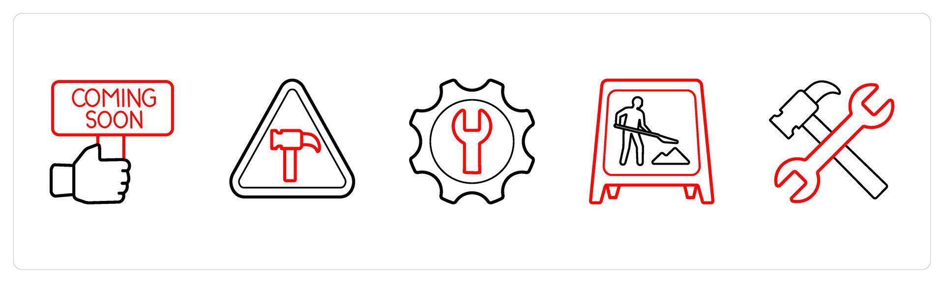 coming soon, hammer in red line color vector