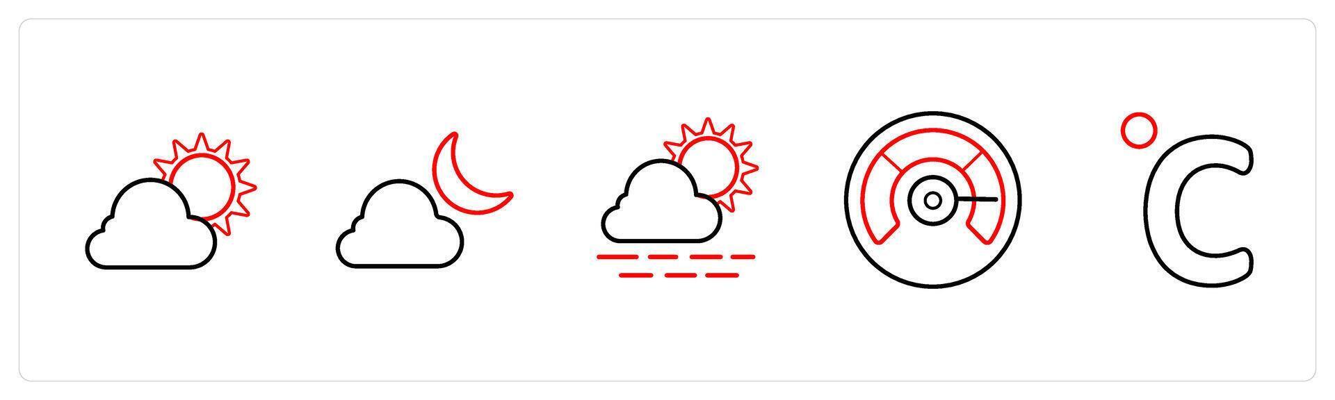 cloudy day, night in red line color vector