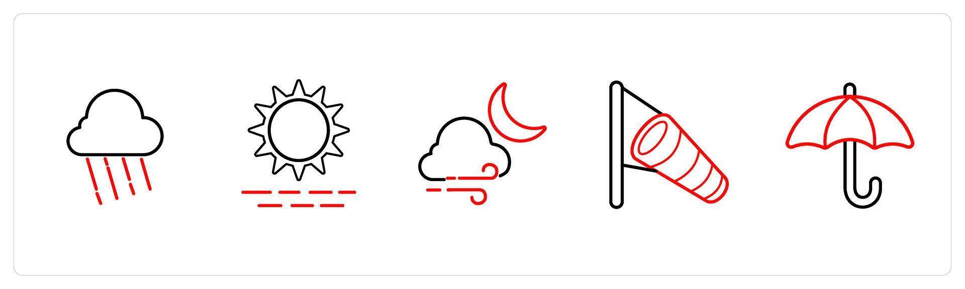 rainy cloud, morning in red line color vector