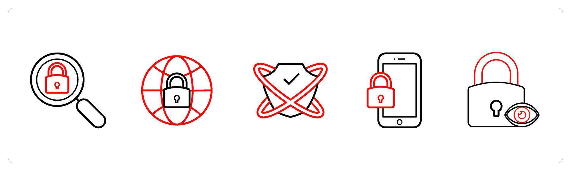 search password, secured web in red line color vector