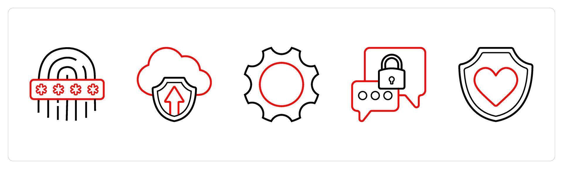 biometric, cloud security in red line color vector