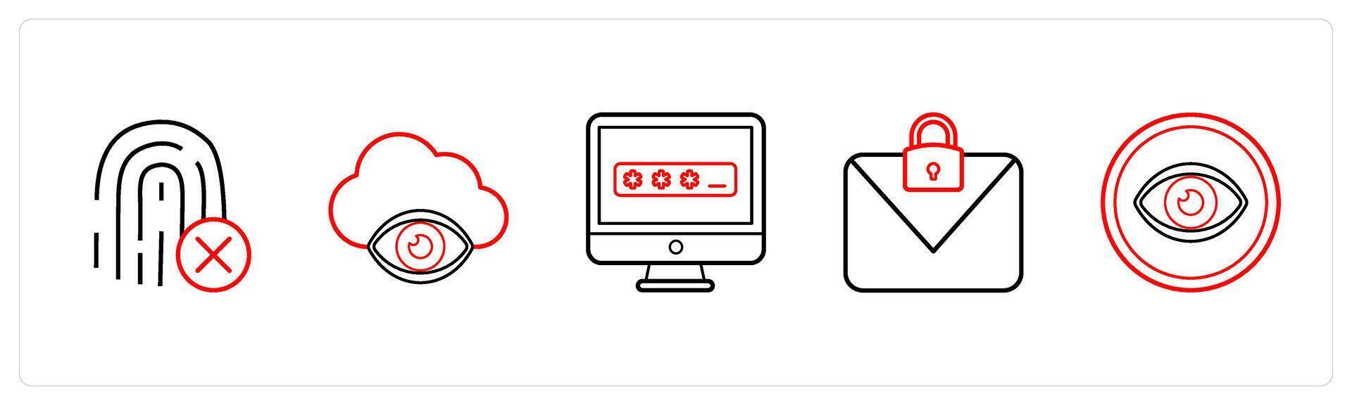 fingerprint mismatched, cloud security in red line color vector