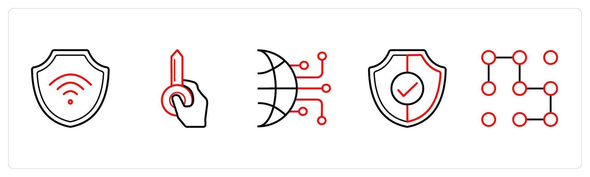 secured wifi, access key in red line color vector