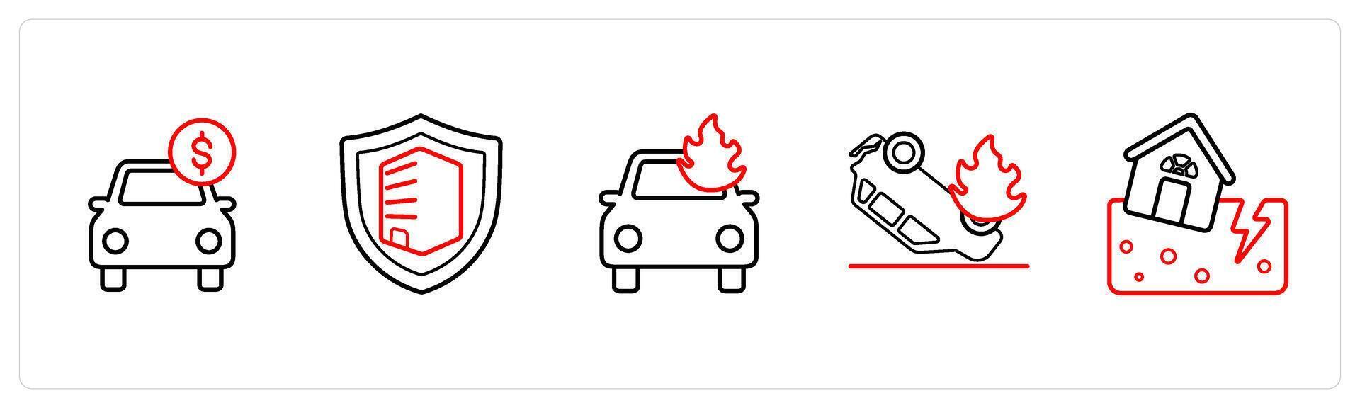 car insurance value, building insurance in red line color vector