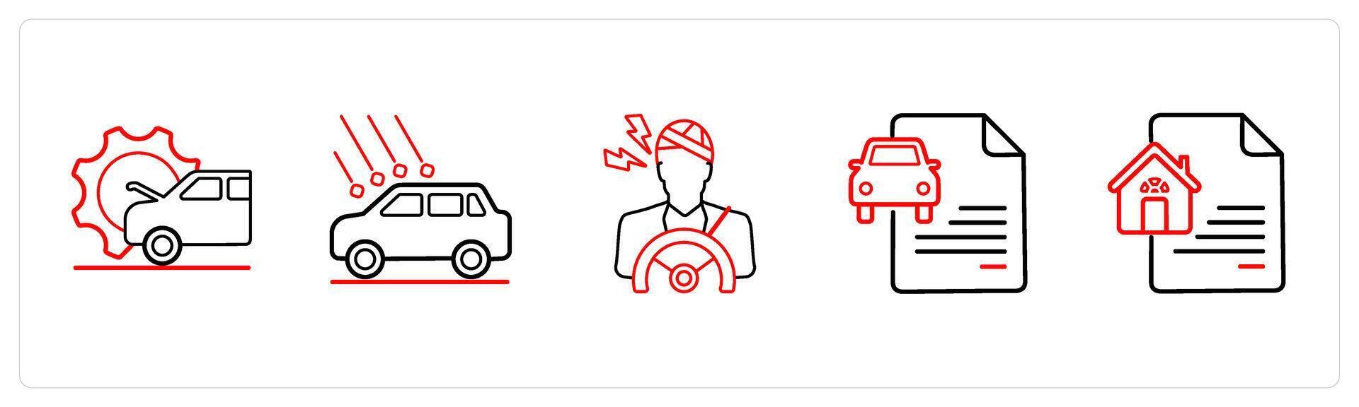 car service, car accident in red line color vector