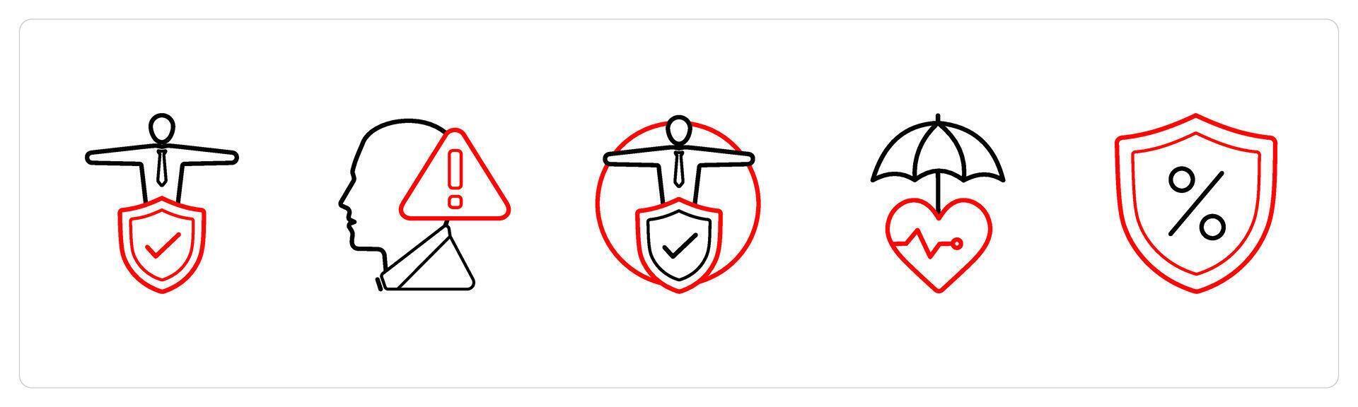insured person, danger, life insurance in red line color vector