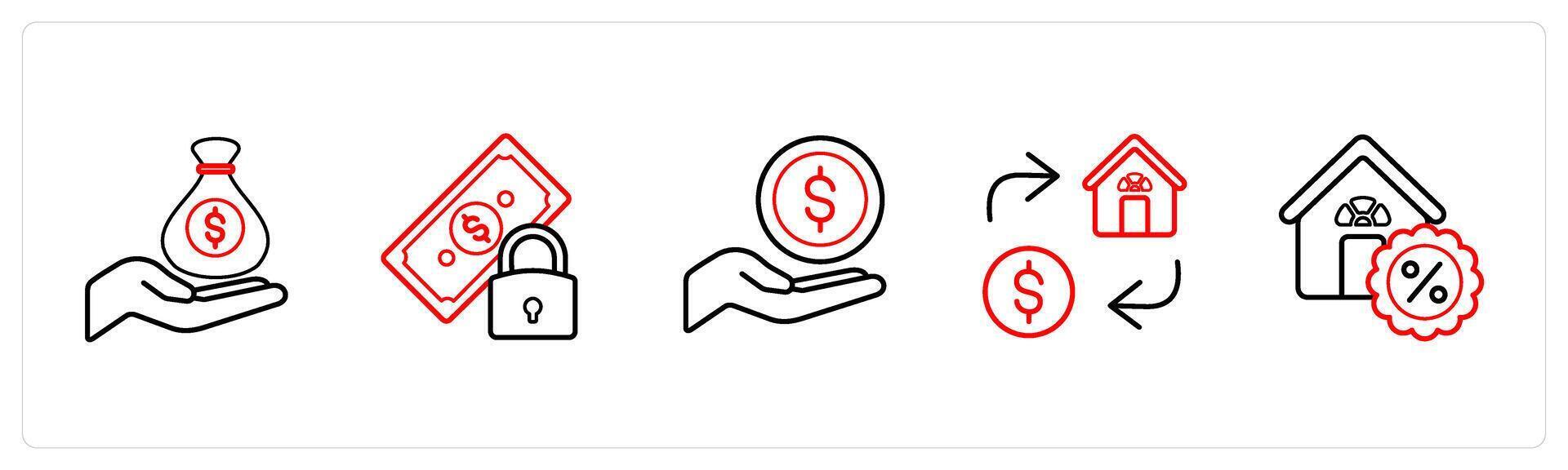 investment, secured loan in red line color vector