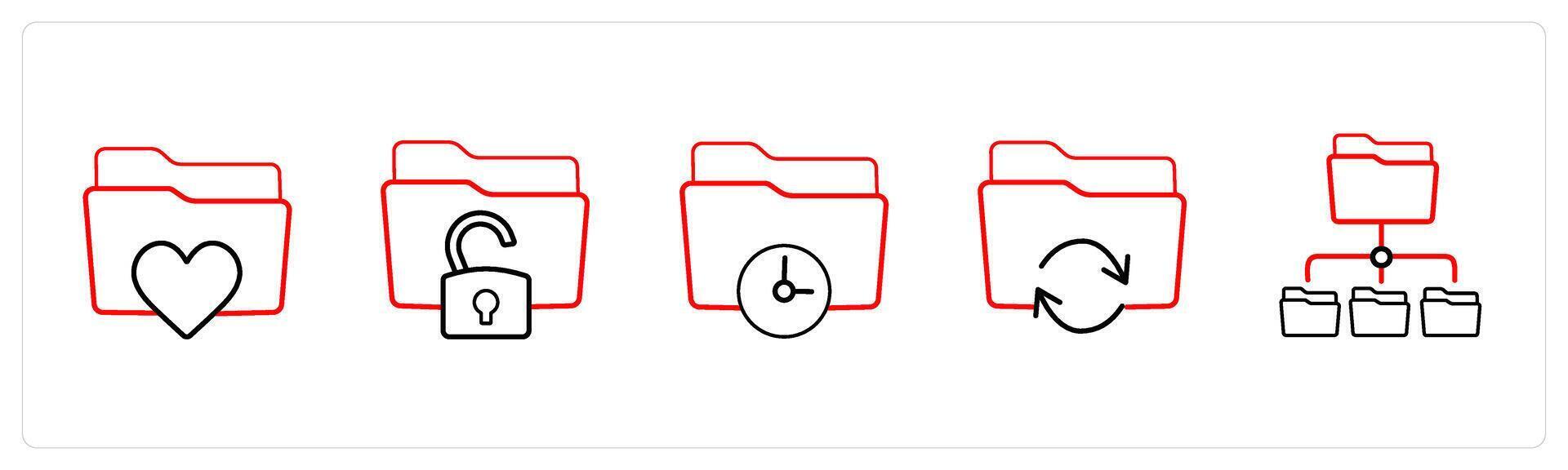 favorite folder, folder lock in red line color vector