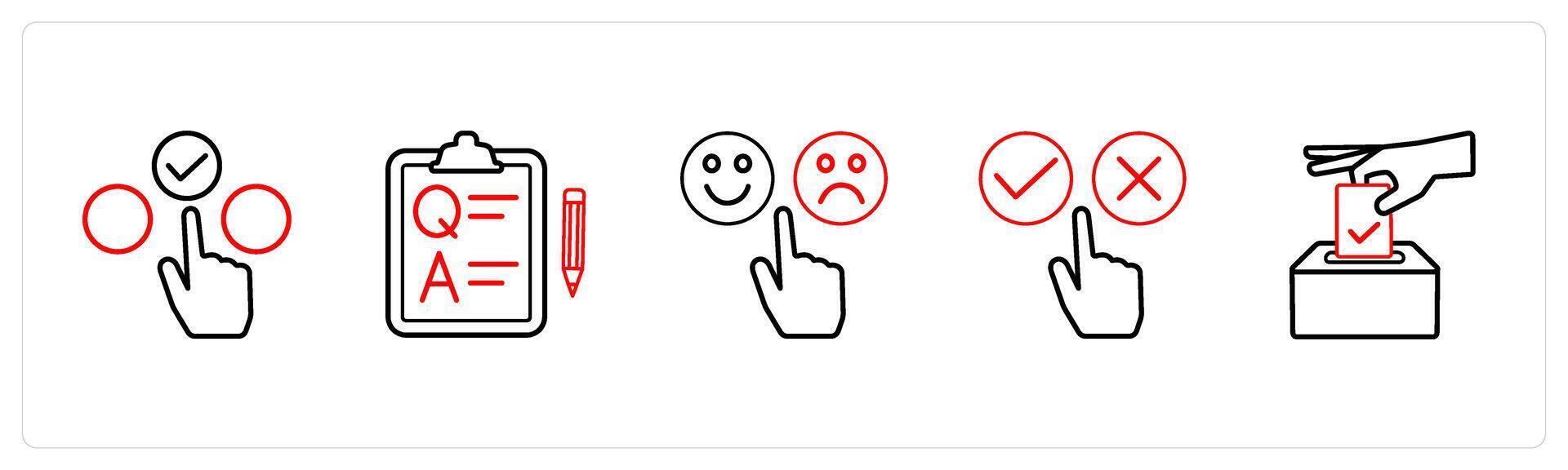 choice, questionnaire, feedback in red line color vector