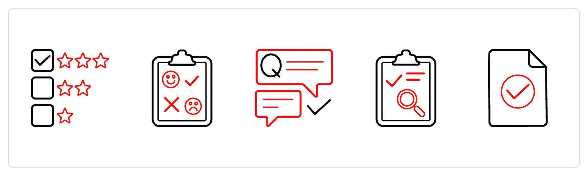 star rating, feedback, questionnaire in red line color vector