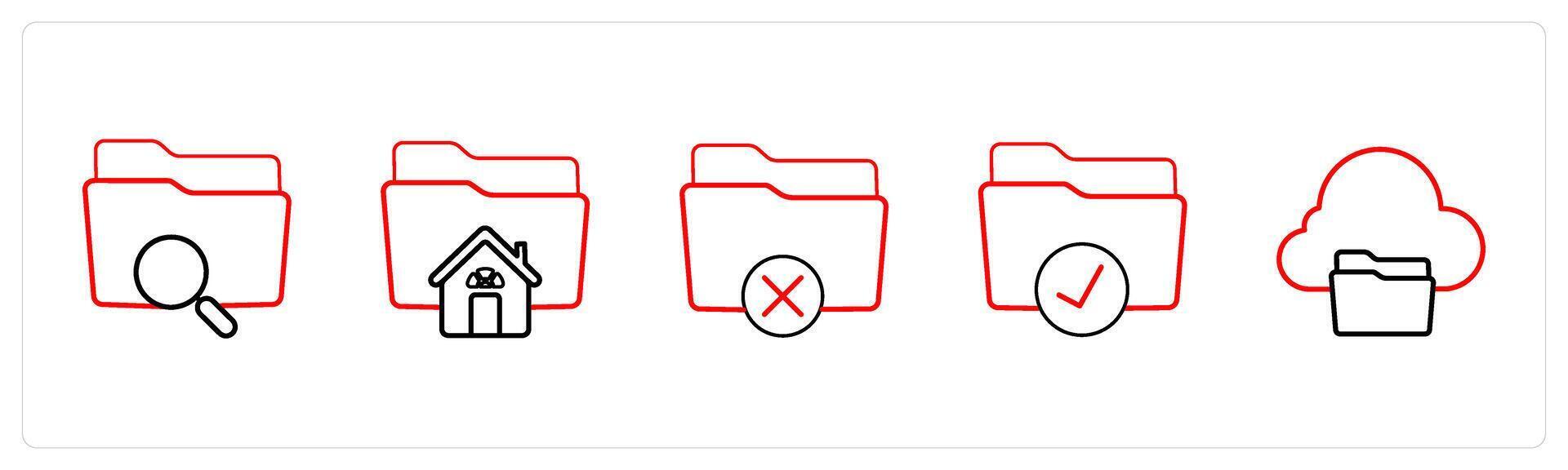 search folder, home folder in red line color vector