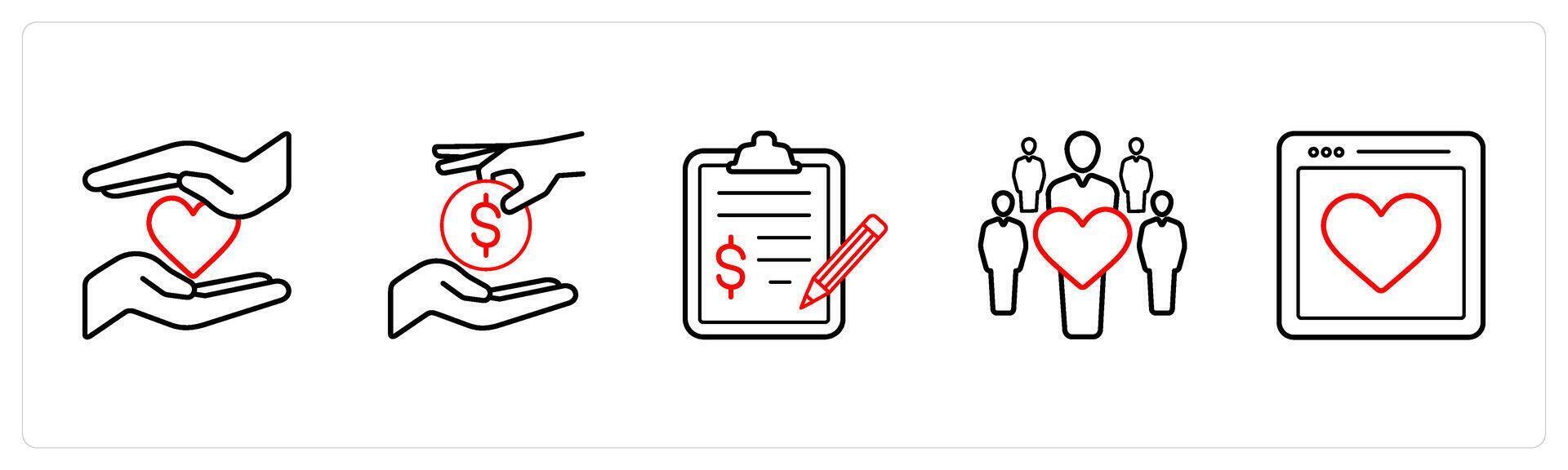 donation, charity, contarct agreement in red line color vector